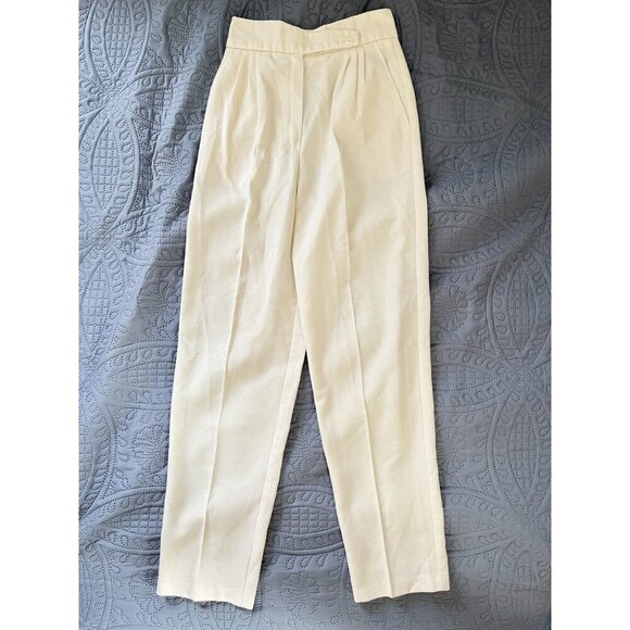 Vintage High Waist Pleated Ivory Linen Blend Pants By Counterparts Sz 0 - Picture 1 of 3
